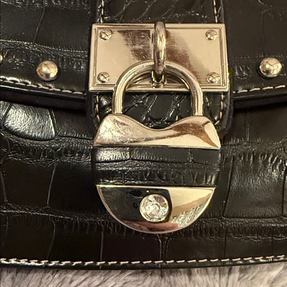 Kathy Van Zeeland Black Croc-Embossed Clutch EUC - Picture 9 of 10